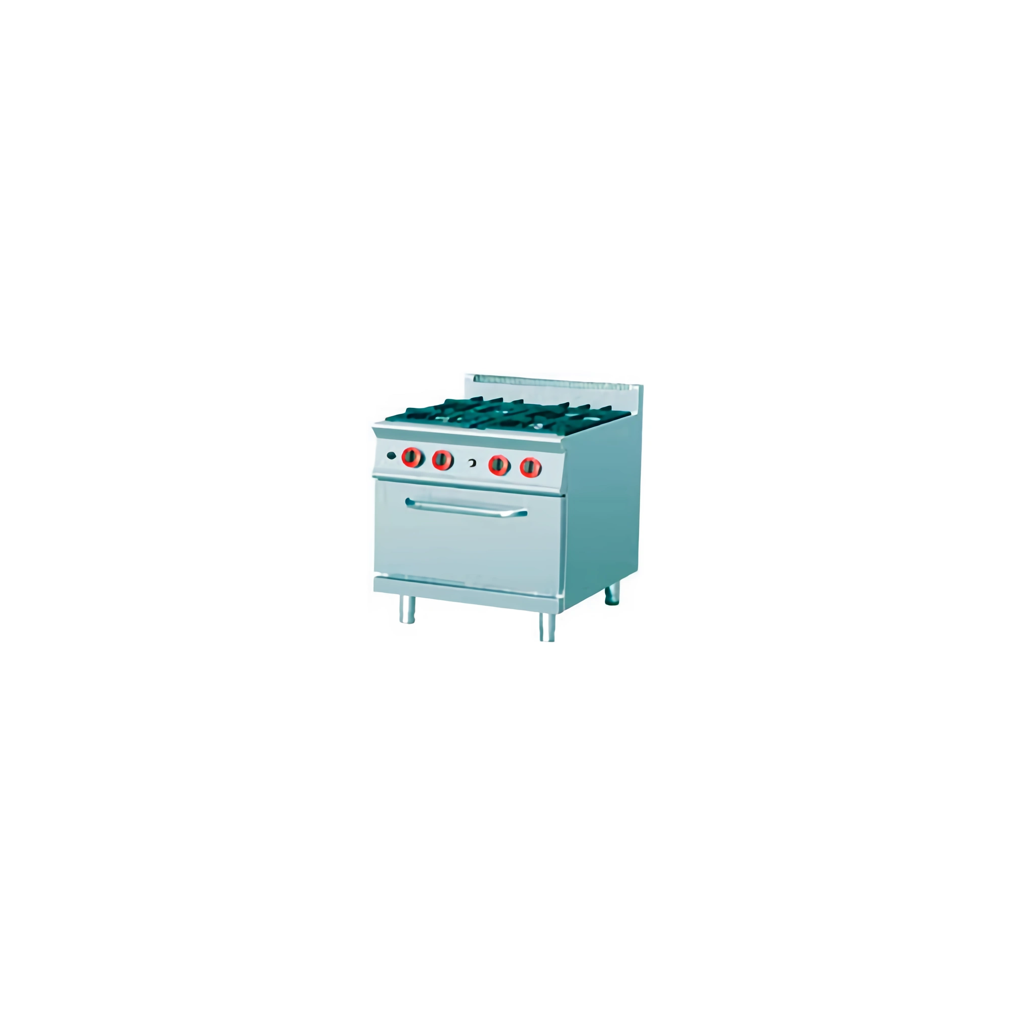 Commercial gas cooking range on a professional kitchen cook line